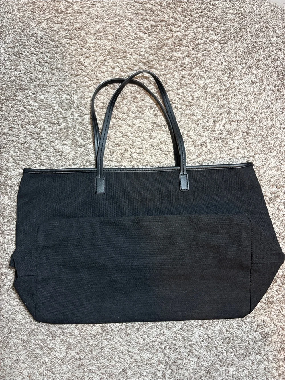 Cleobella Black Canvas Tote with Dark Brown Trim